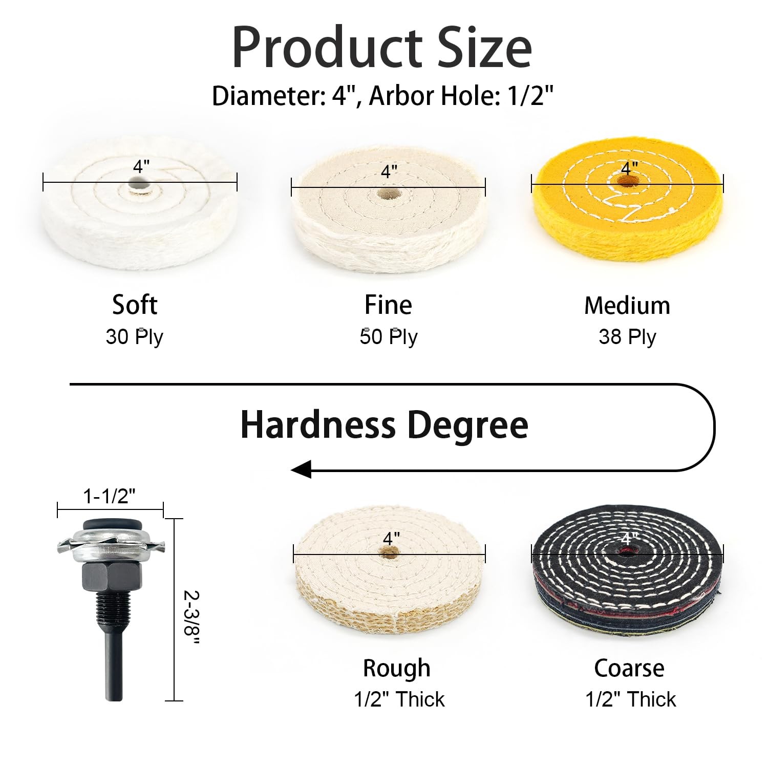 SCOTTCHEN 4″ Buffing Polishing Wheels Soft(30Ply)/ Fine(50Ply)/ Medium(38Ply)…