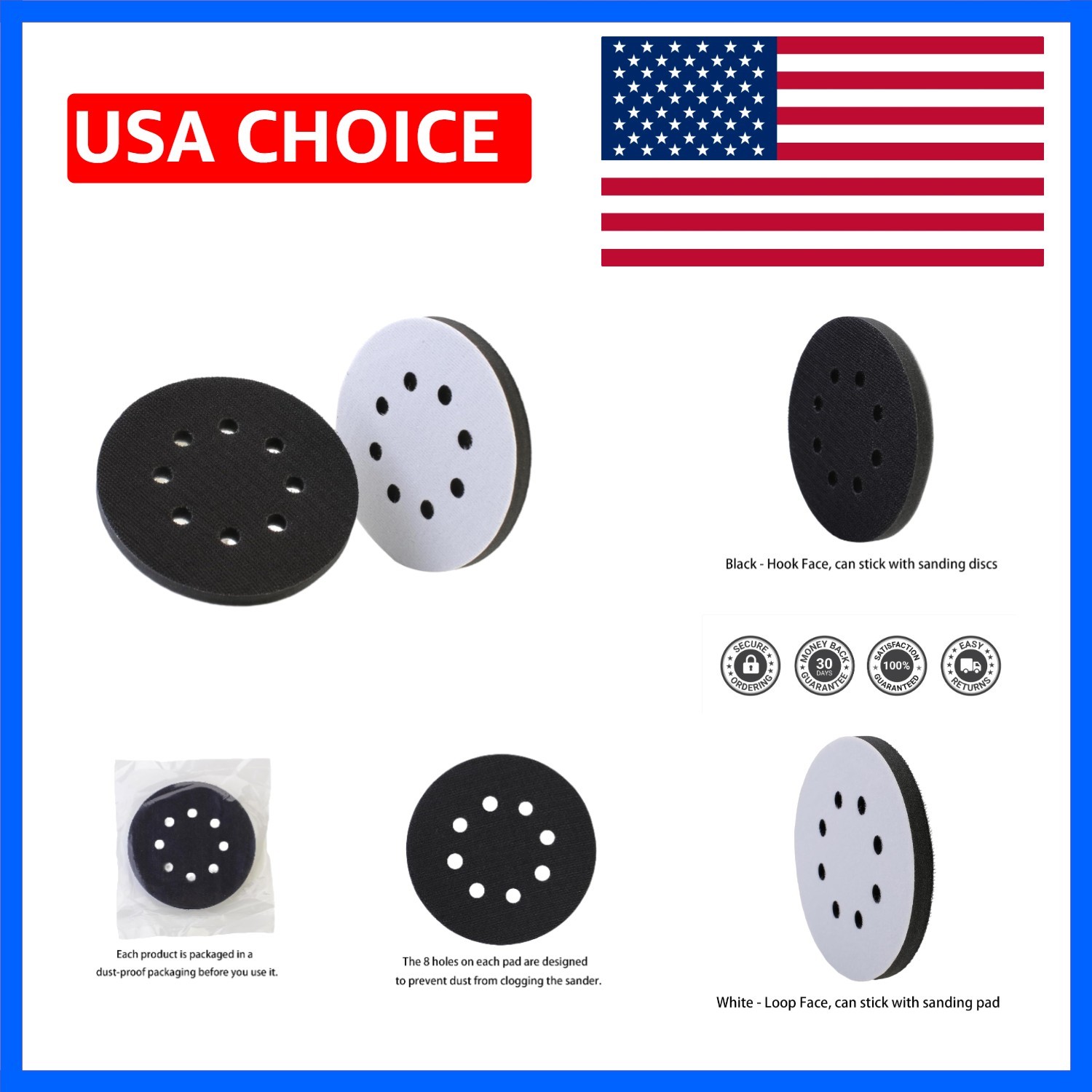 2 Pack 5 Inch 8 Holes Foam Interface Pad Surfprep Foam Sanding Pads for Buffe…