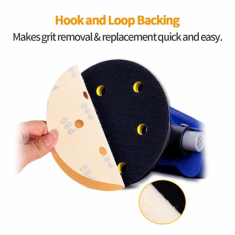 Premium 100PCS 6 in 6-Hole Gold Sanding Discs 120 Grit Hook Loop Sandpaper 150MM