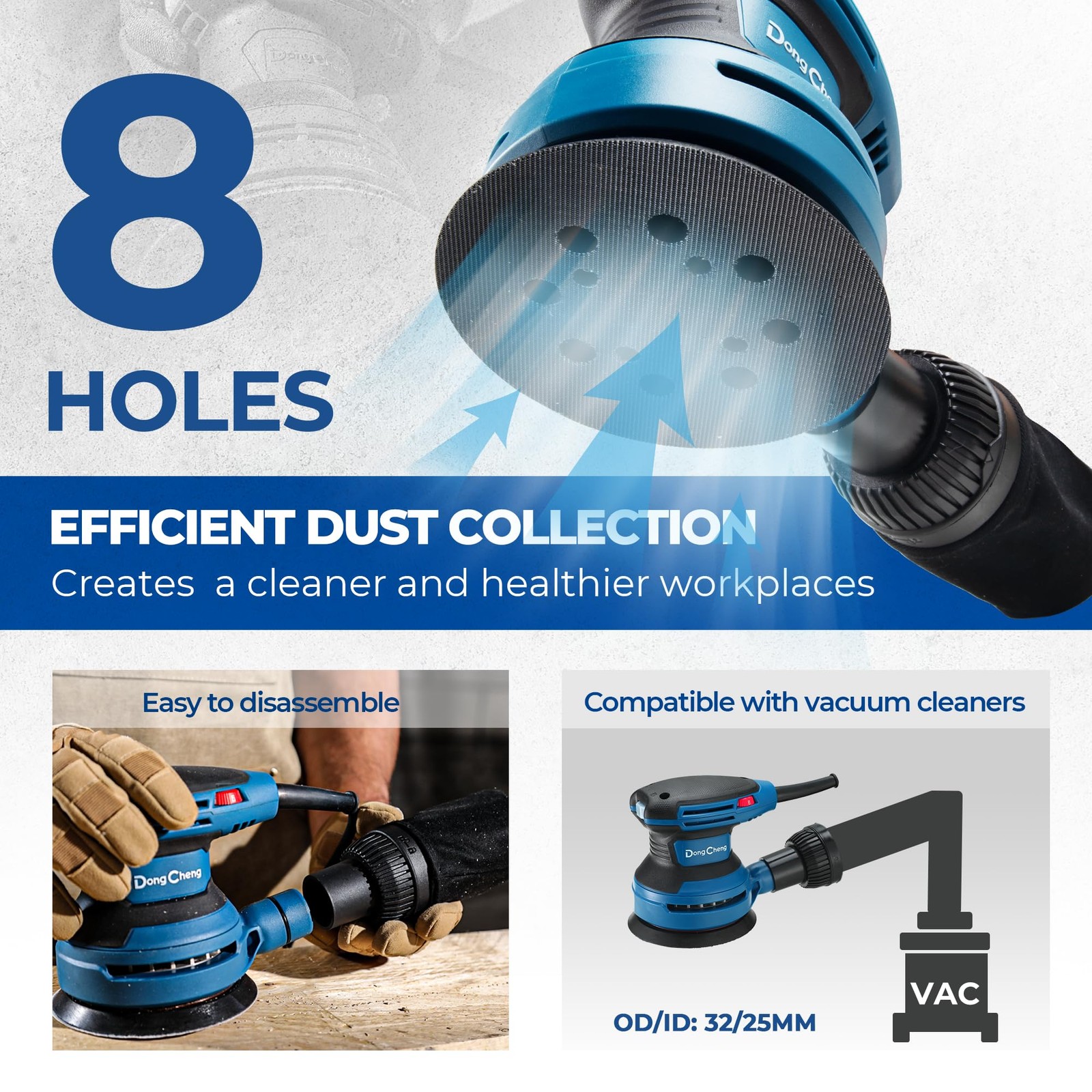 Dong Cheng 5-Inch Random Orbital Sander 3.2A 12800OPM Electric Palm Blue