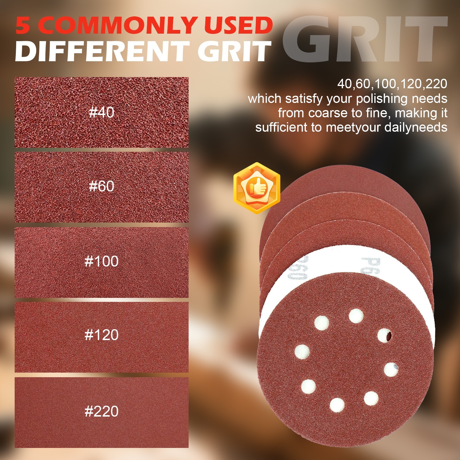 #40-#220 5″ Sanding Disc Box of 50 Hook & Loop Abrasive Sandpaper 8 Hole Wet Dry