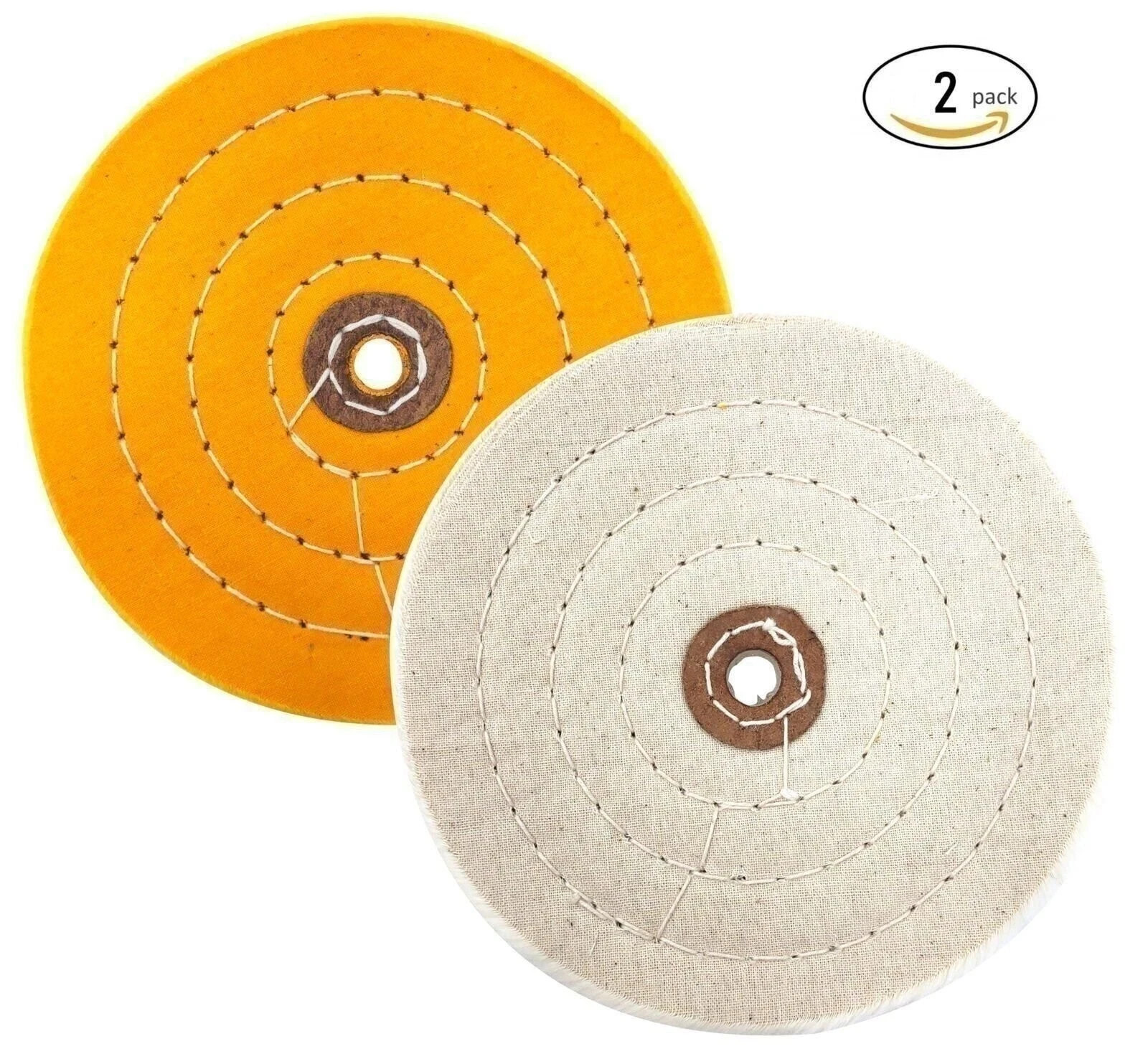 LINE10 Tools Buffing Wheel for Bench Grinder, Set of 2, 6 Inch, Yellow Firm and
