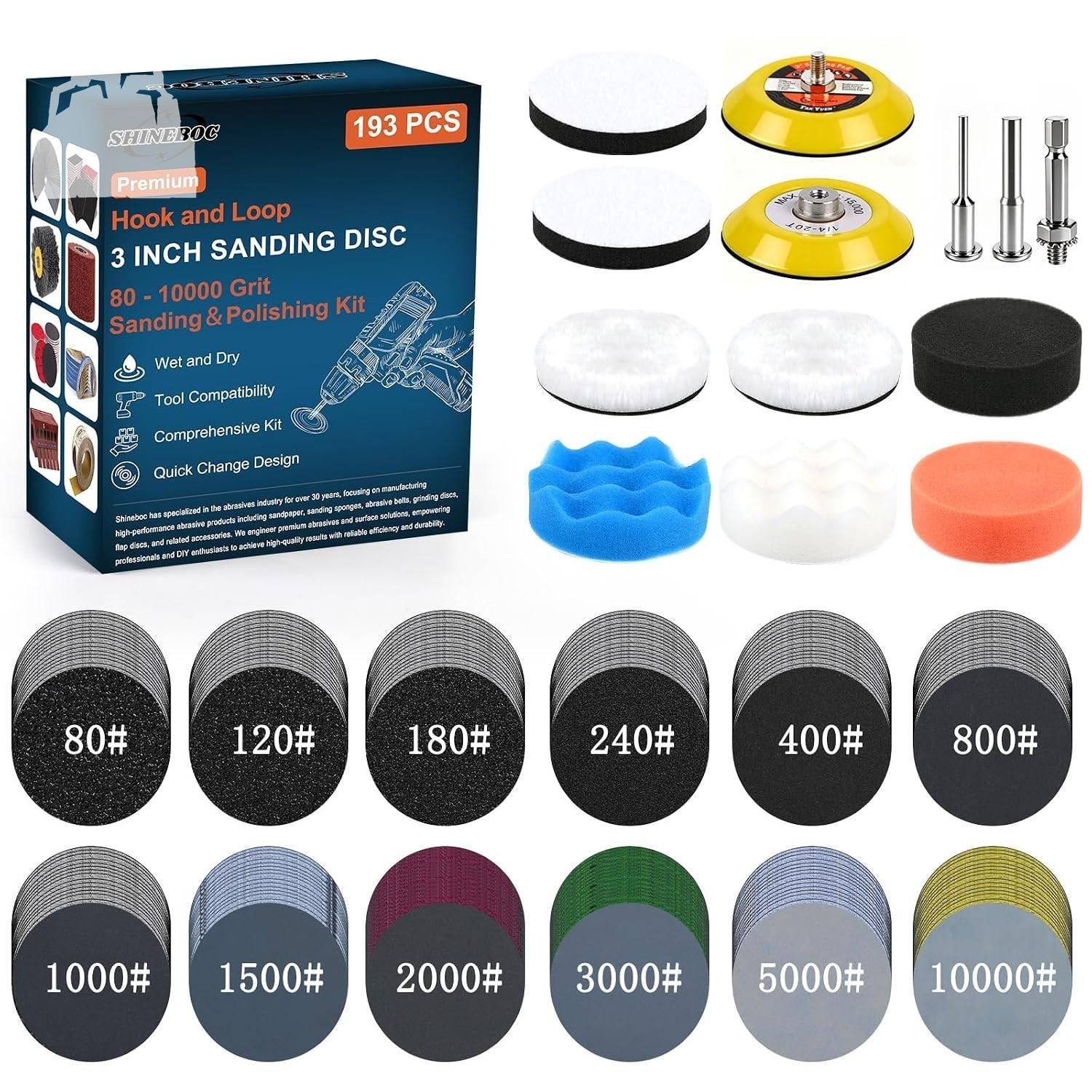 3 Inch Sanding Discs Kit 193Pcs Headlight Restoration Polishing