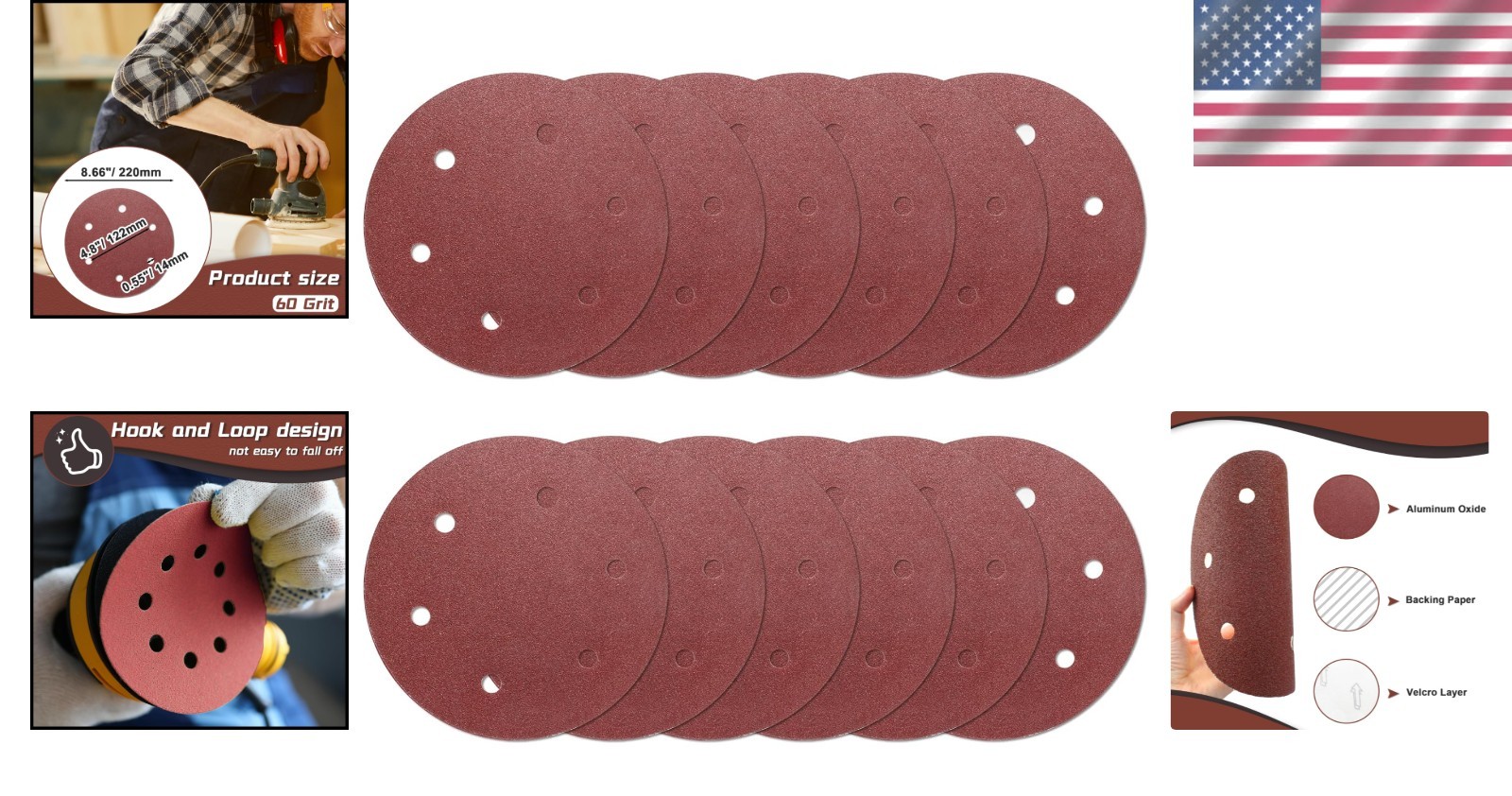 Versatile 12PCS 9 Inch 60 Grit Sanding Discs – Perfect for Wood, Metal, and More