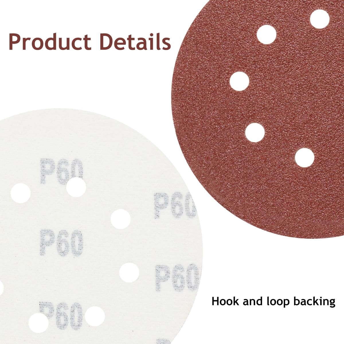 60 Grit Round Sanding Discs Hook and Loop 50 PCS 5 Inch 8 Hole Sand Paper
