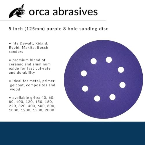 Ultra Durable Ceramic Sanding Discs, 5 inches 8-Holes, Heavy-Duty Hook & 25 40