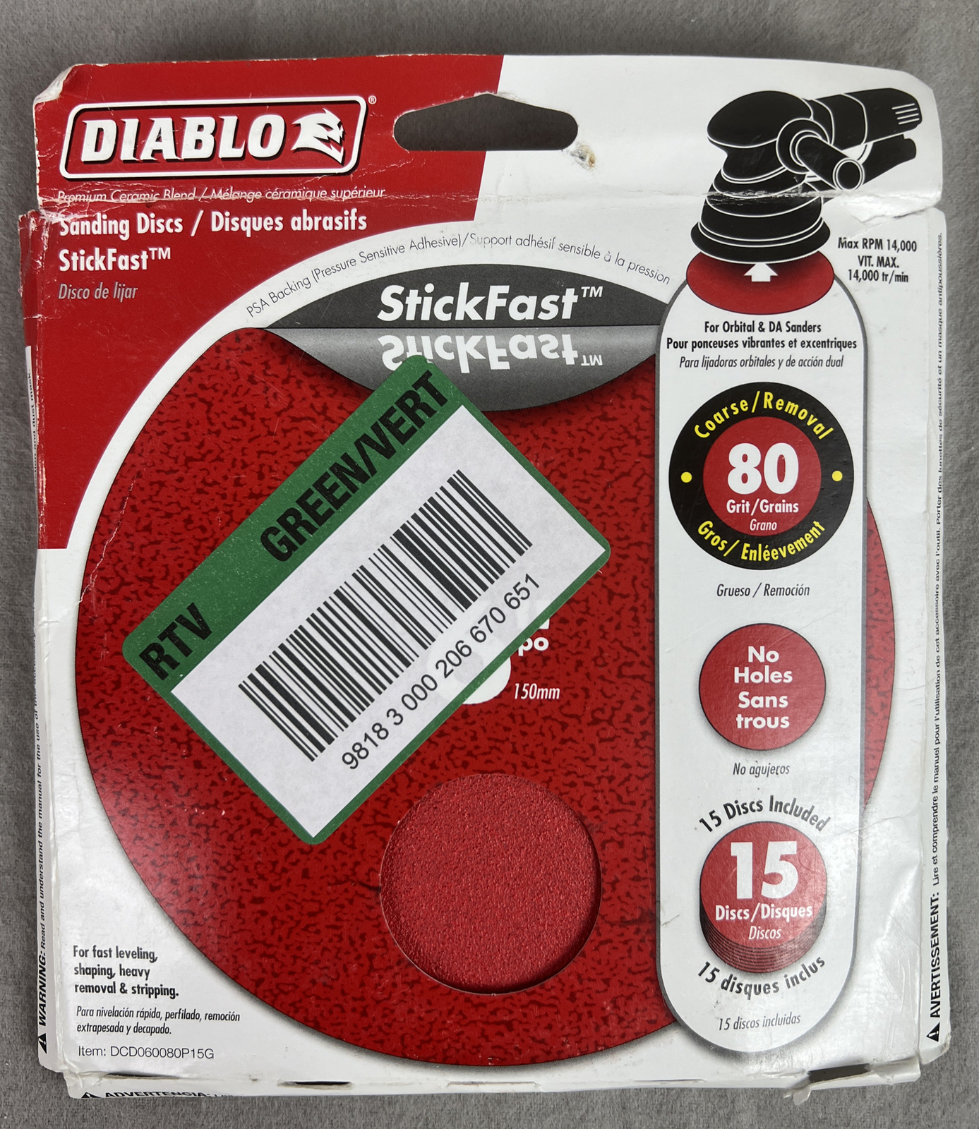 Diablo Sanding Discs 6” No Hole 80G Stick Fast 15pk & 5” 4pk 120G Universal