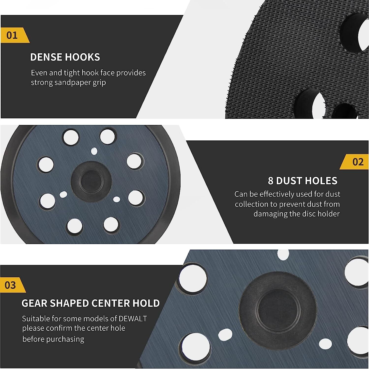 5 inch Orbital Sander Replacement Pad Hook Loop for Dewalt, Makita, Porter Cable