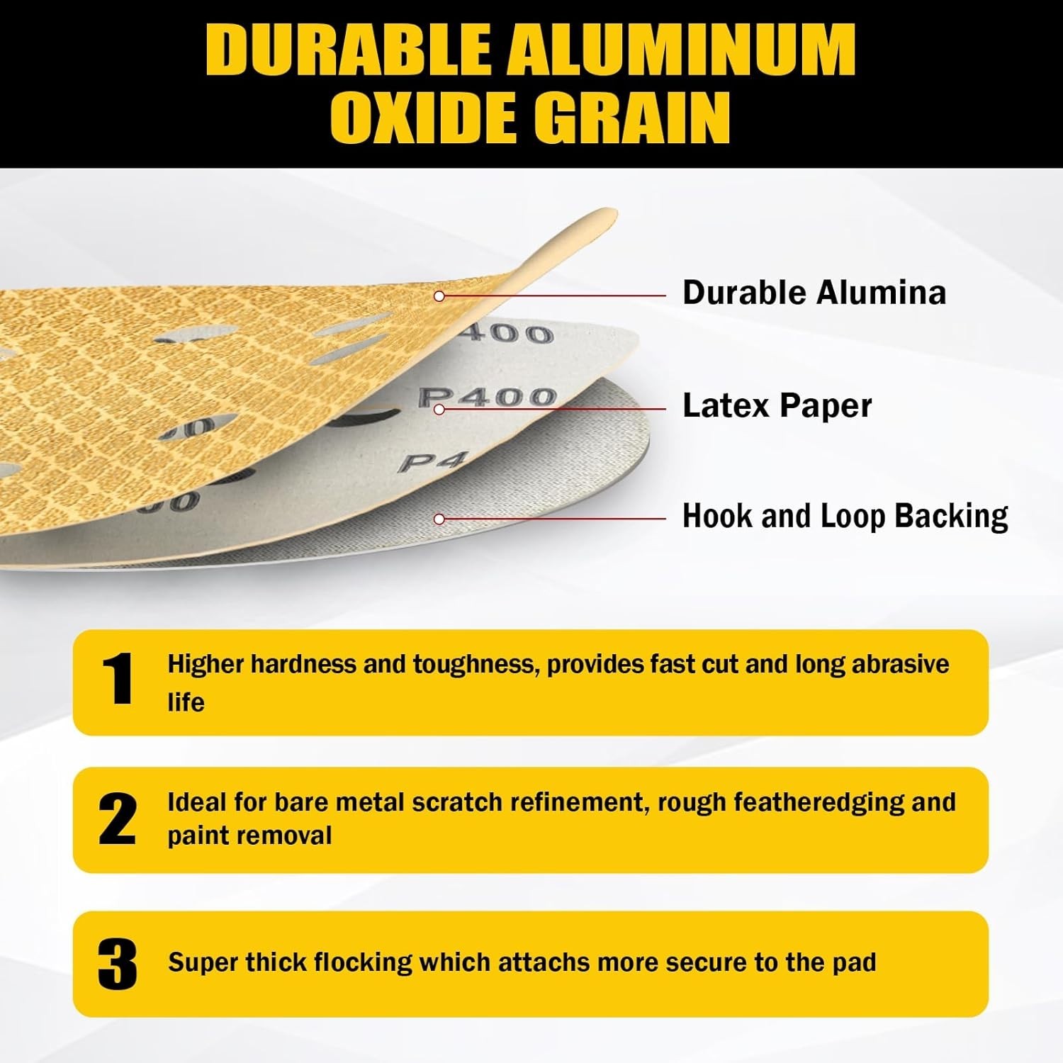 130Pcs 5 Inch 8-Hole Hook&Loop Sanding Discs, 220 Grit Diamond Yellow Sand, D…