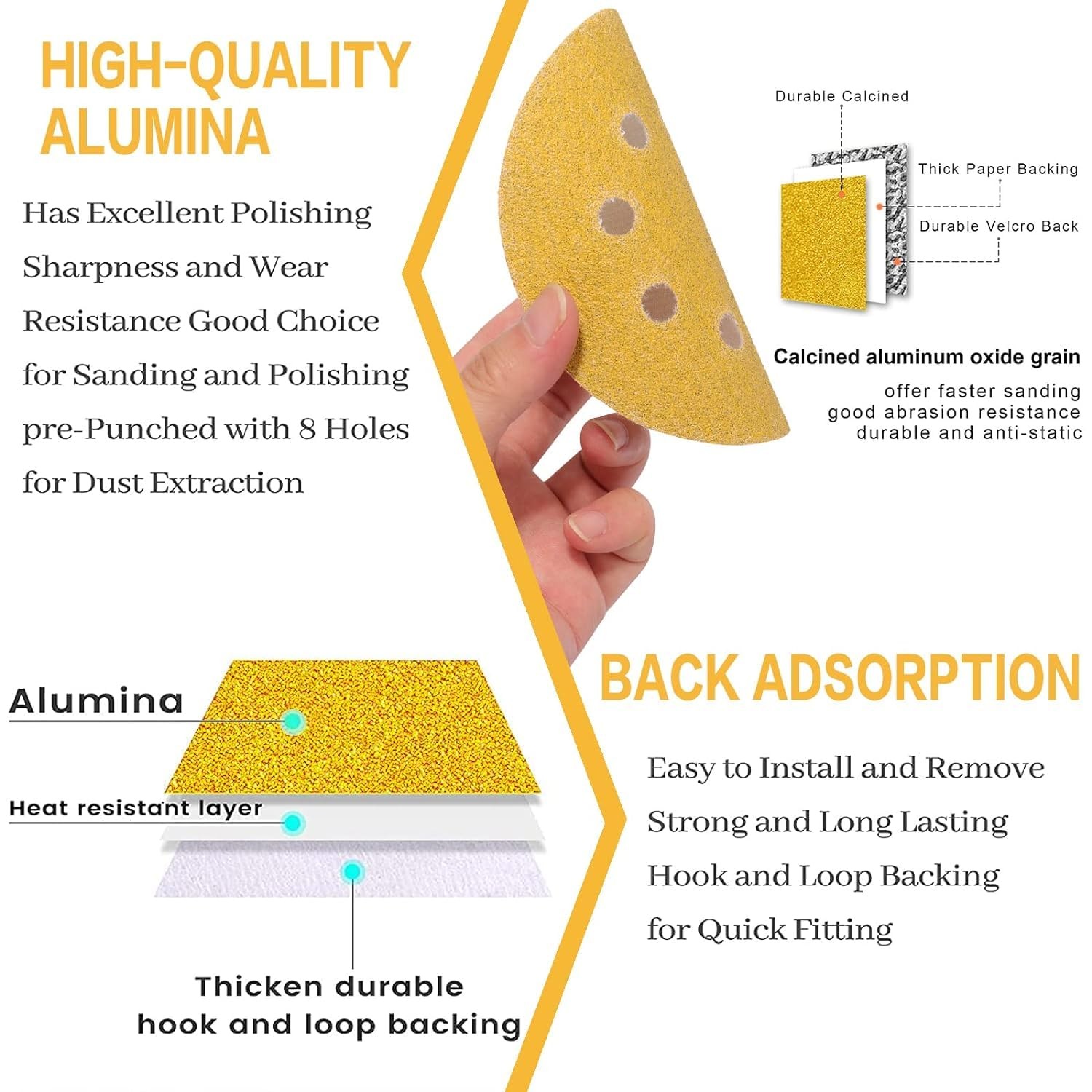 110PCS 5 Inch 8 Hole Sanding Discs,Gold Round Hook and Loop Sandpaper for Ran…