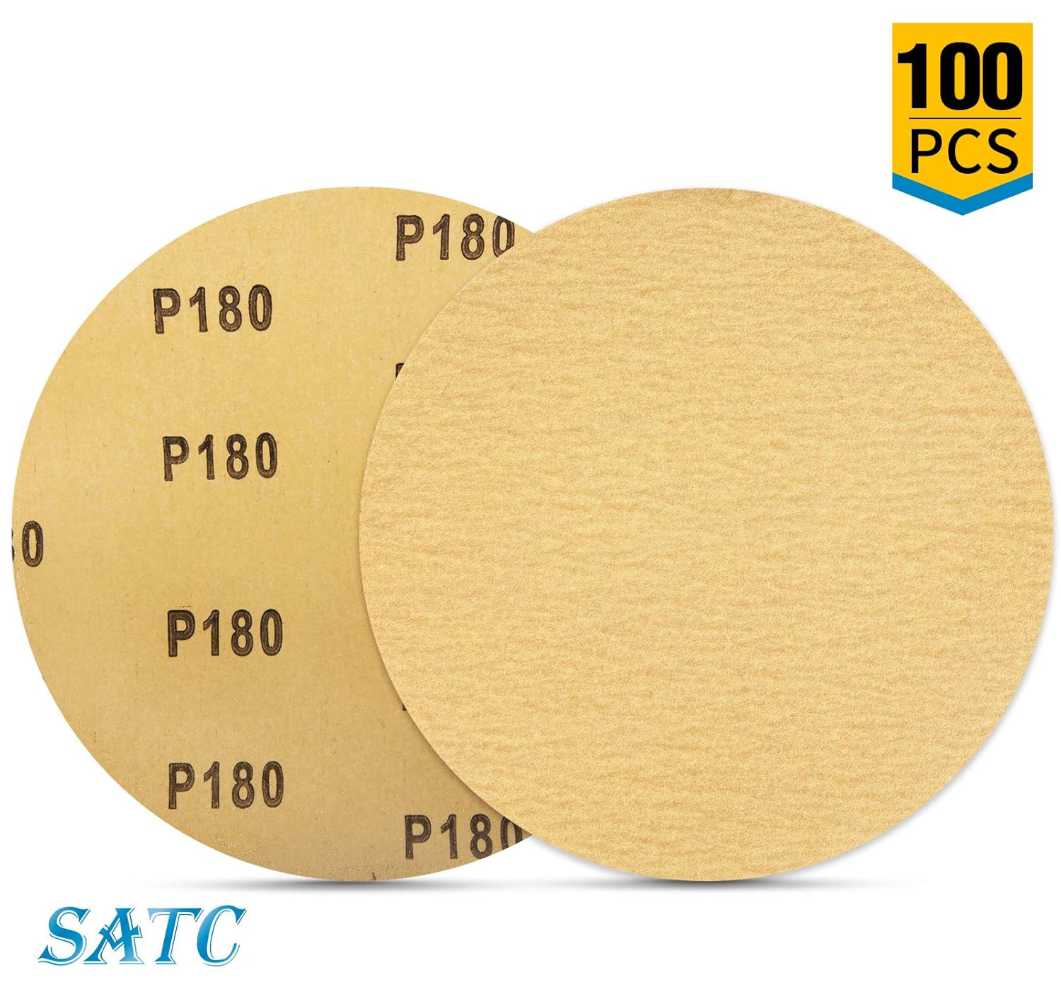 S SATC 100 PCS PSA Sanding Discs 6 Inch Adhesive Backed Sandpaper 180 Grit Sande
