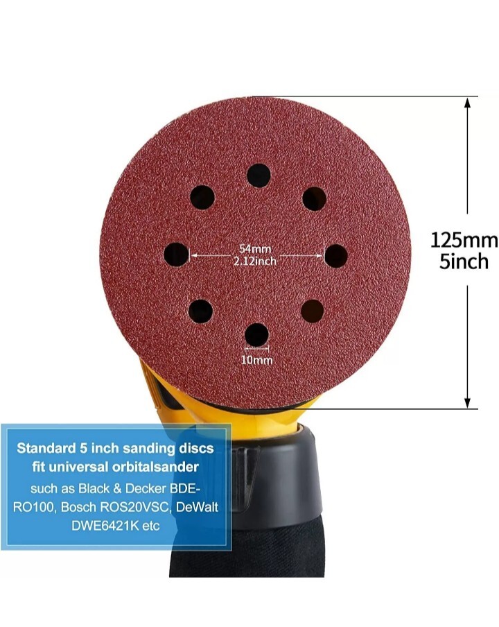 105-PACK 5 inch Sanding Discs 8-Hole Hook Loop for Orbital Sander Paper 220 Grit