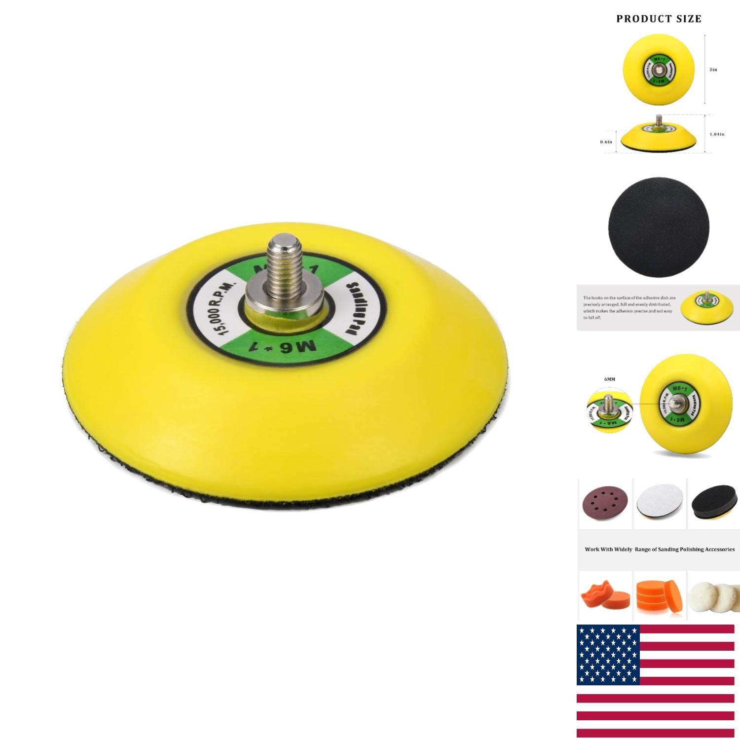 3-Inch Hook & Loop Sanding Pad Compatible with M6 Orbital Sanders – 15000 RPM