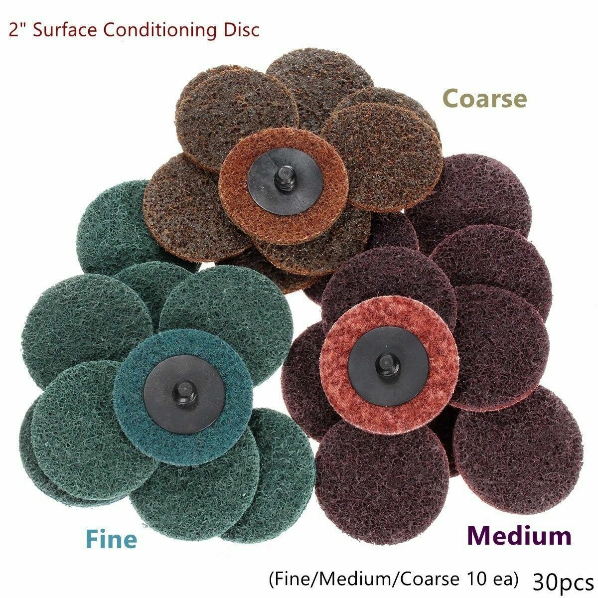 30Pcs 2″ Sanding Roll Disc Surface Conditioning Fine Medium Coarse Prep Pads