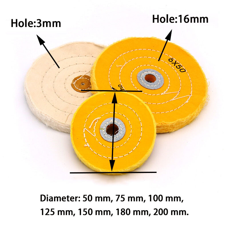 Cotton Cloth Polishing Discs Yellow/White Buffing Wheel Mop With Hole 50-200mm