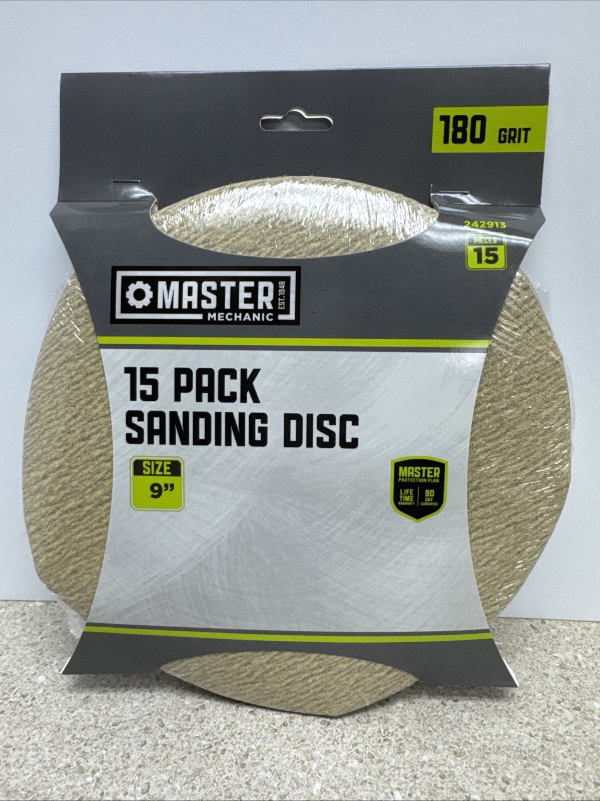 Master Mechanic 242913 9” 180 Grit 15 Disc Sanding Disc Hook & Loop Radial