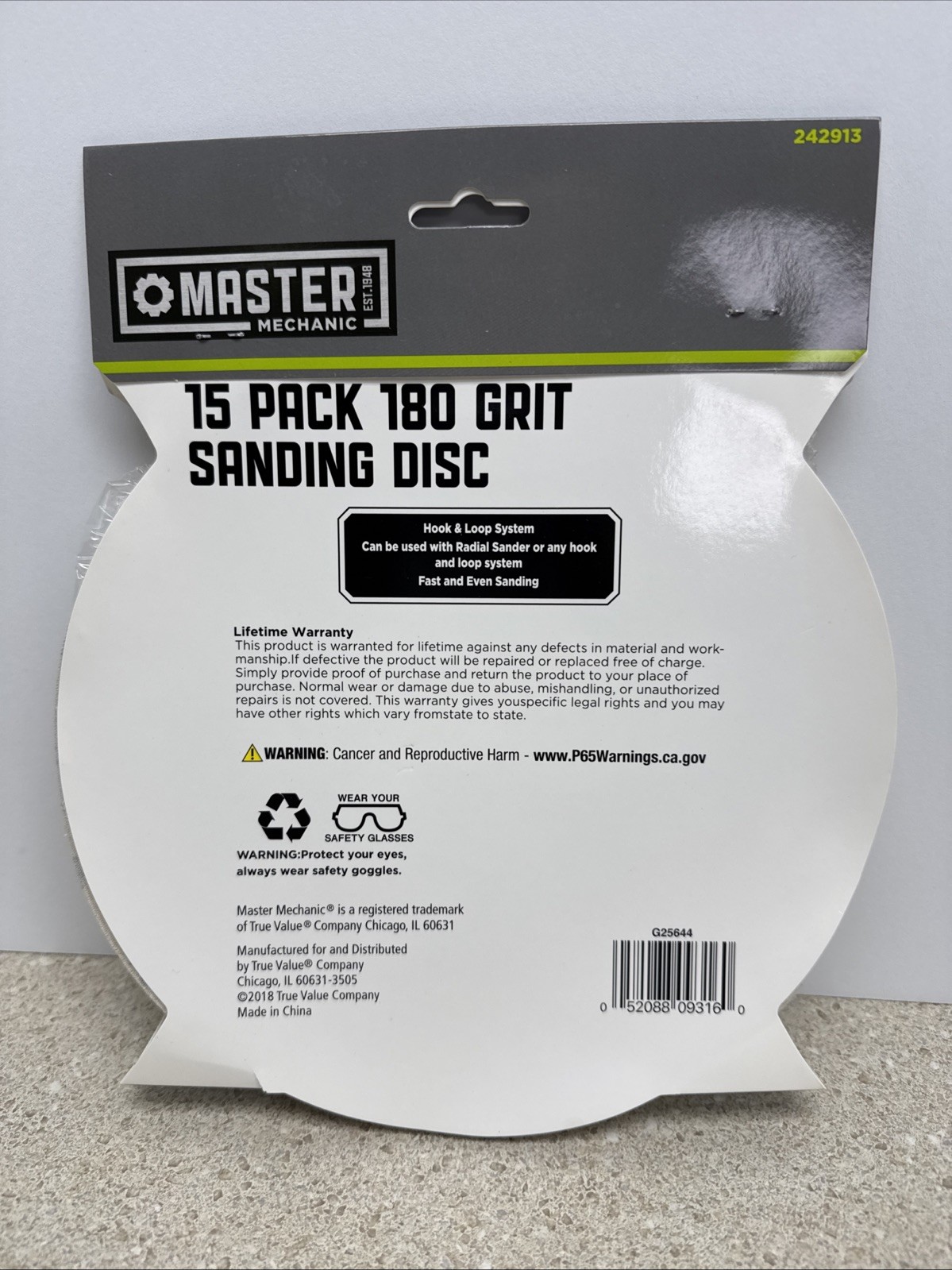 Master Mechanic 242913 9” 180 Grit 15 Disc Sanding Disc Hook & Loop Radial