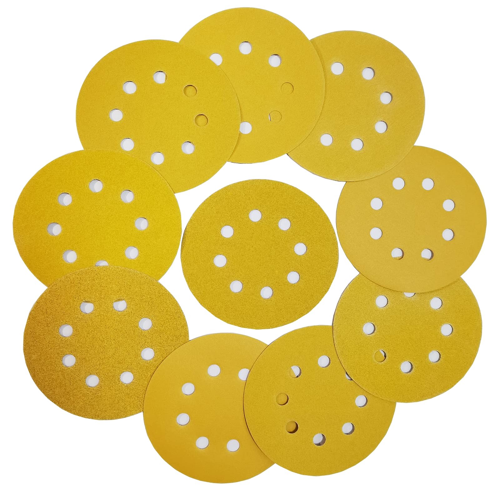 100 Pieces Gold 5-Inch 8 Holes Hook and Loop Sanding Discs 60 80 100 120 150 …