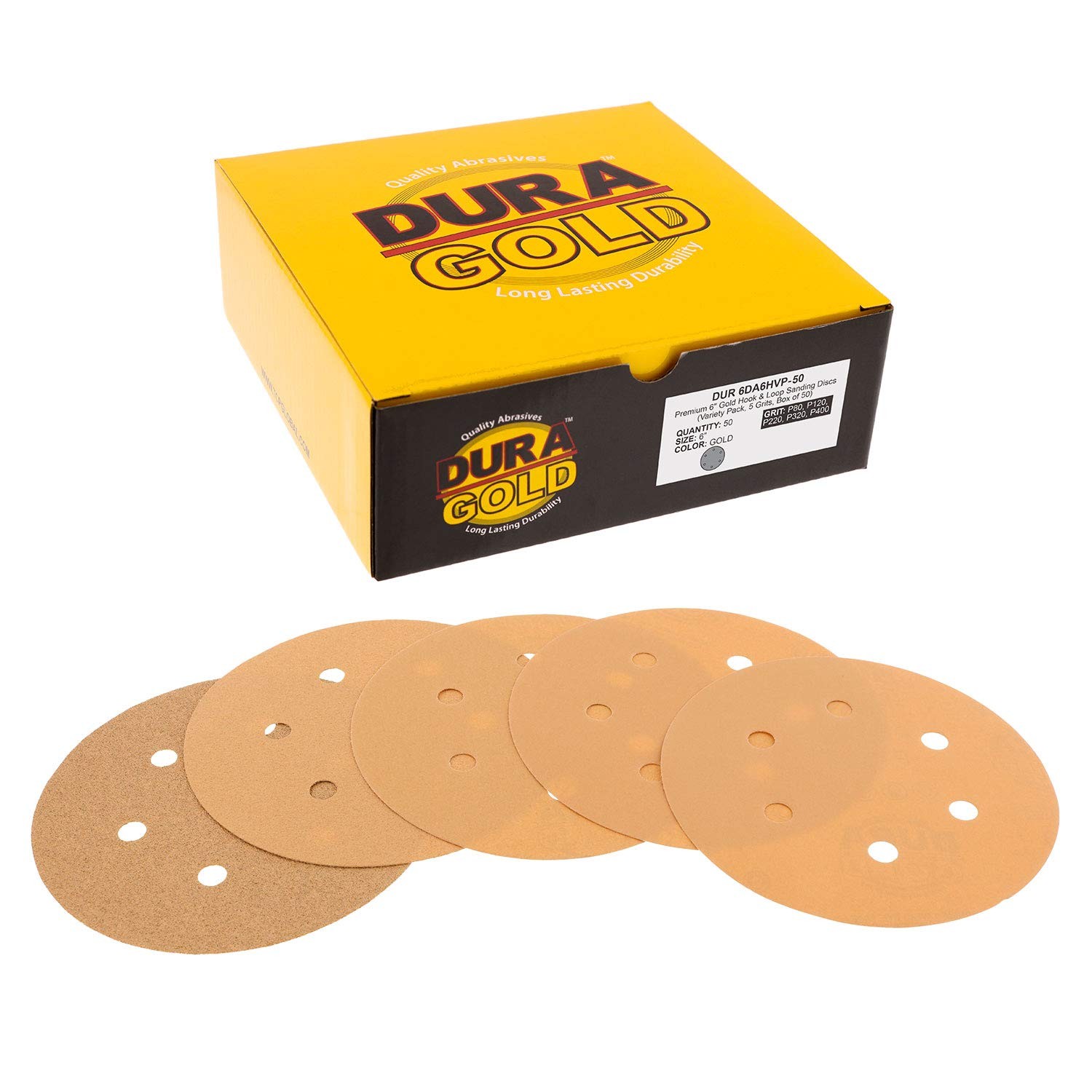 Dura-Gold Premium 80, 120, 220, 320, 400 Grit 6″ Gold Sandpaper Variety Pack