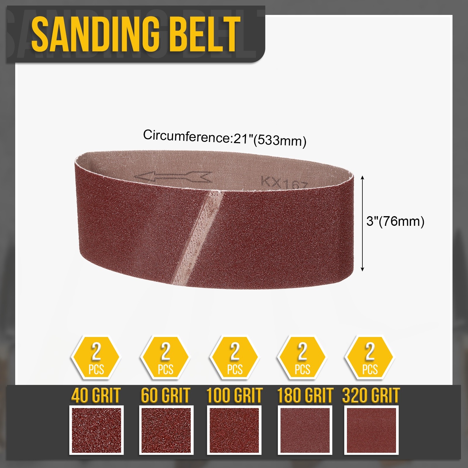 3 x 21 Inch Sanding Belt,10 Pcs 40/60/100/180/320 Grit Knife Sharpener Belts