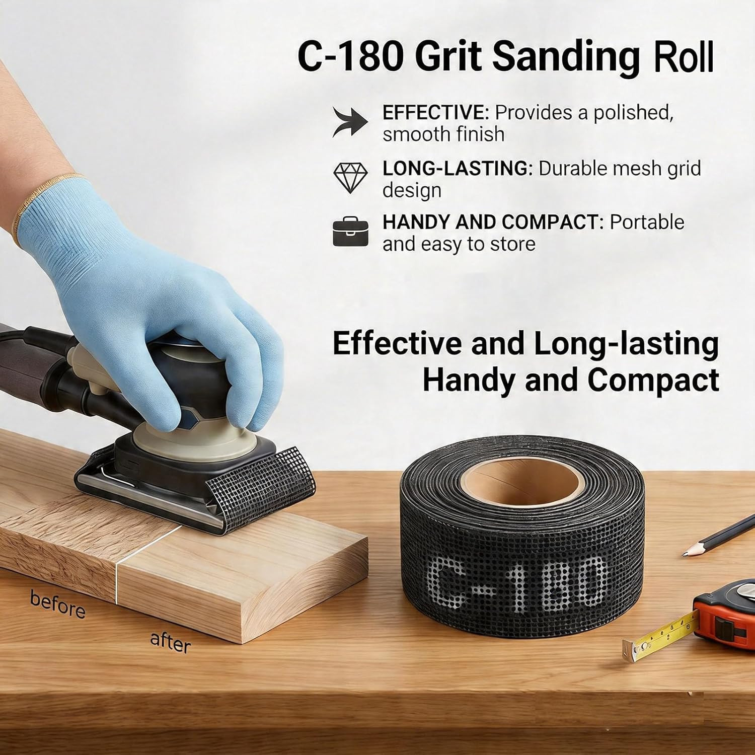 Emery Cloth Roll 180 Grit, Plumbers Mesh Sanding Rolls 1-1/2″ X 10 Yards, Double