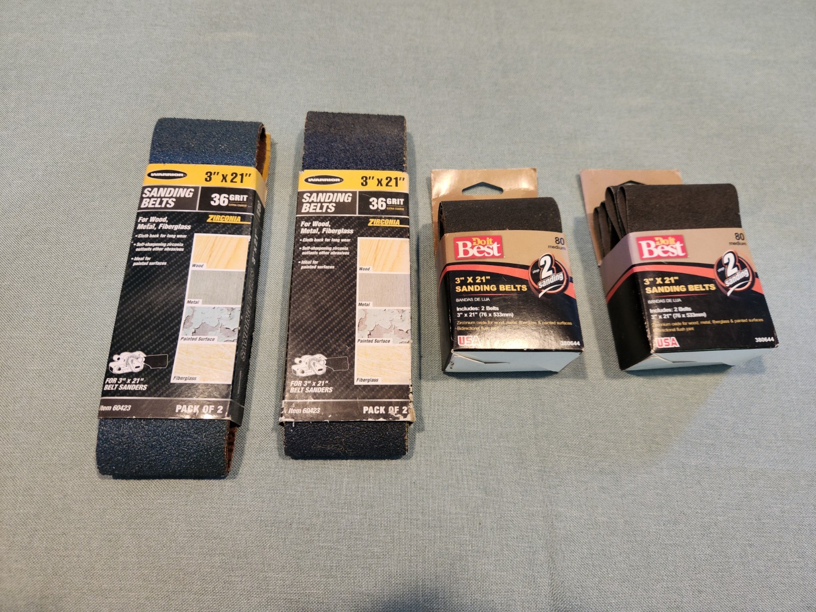 Sanding Belt Assortment 3 in x 21 in, 8 belts total, 36 & 80 grit *BRAND NEW*