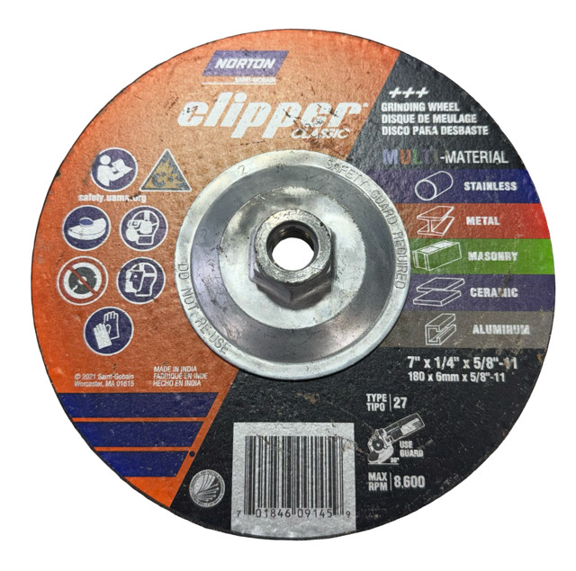 Norton Clipper 7″ x 1/4″ x 5/8-11 Multi-Material Grinding Wheel Type 27