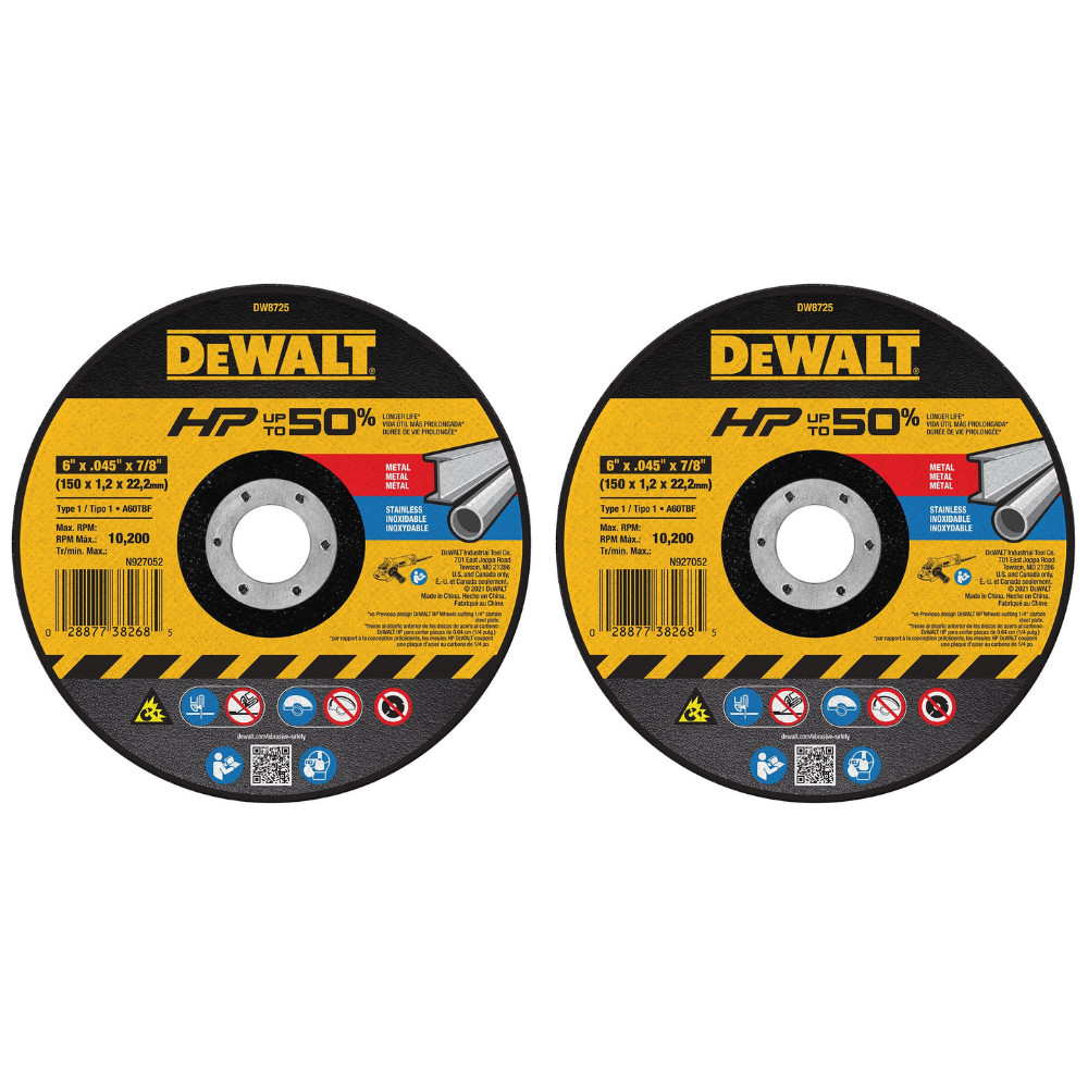 [2 PACK] DEWALT Cutting Wheel 6 in. x .045 in. x 7/8 in 60 Tooth (DW8725)