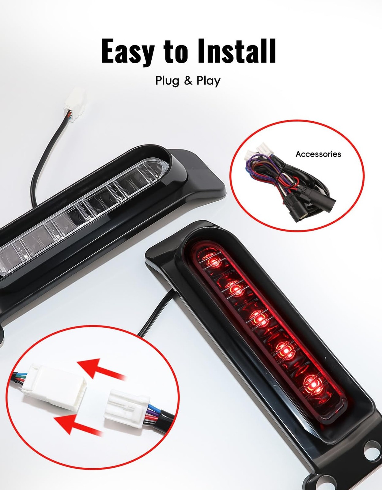 Rear Fender Saddlebag Tail Lights, LED Filler Panel Light w/Run Brake Turn Si…