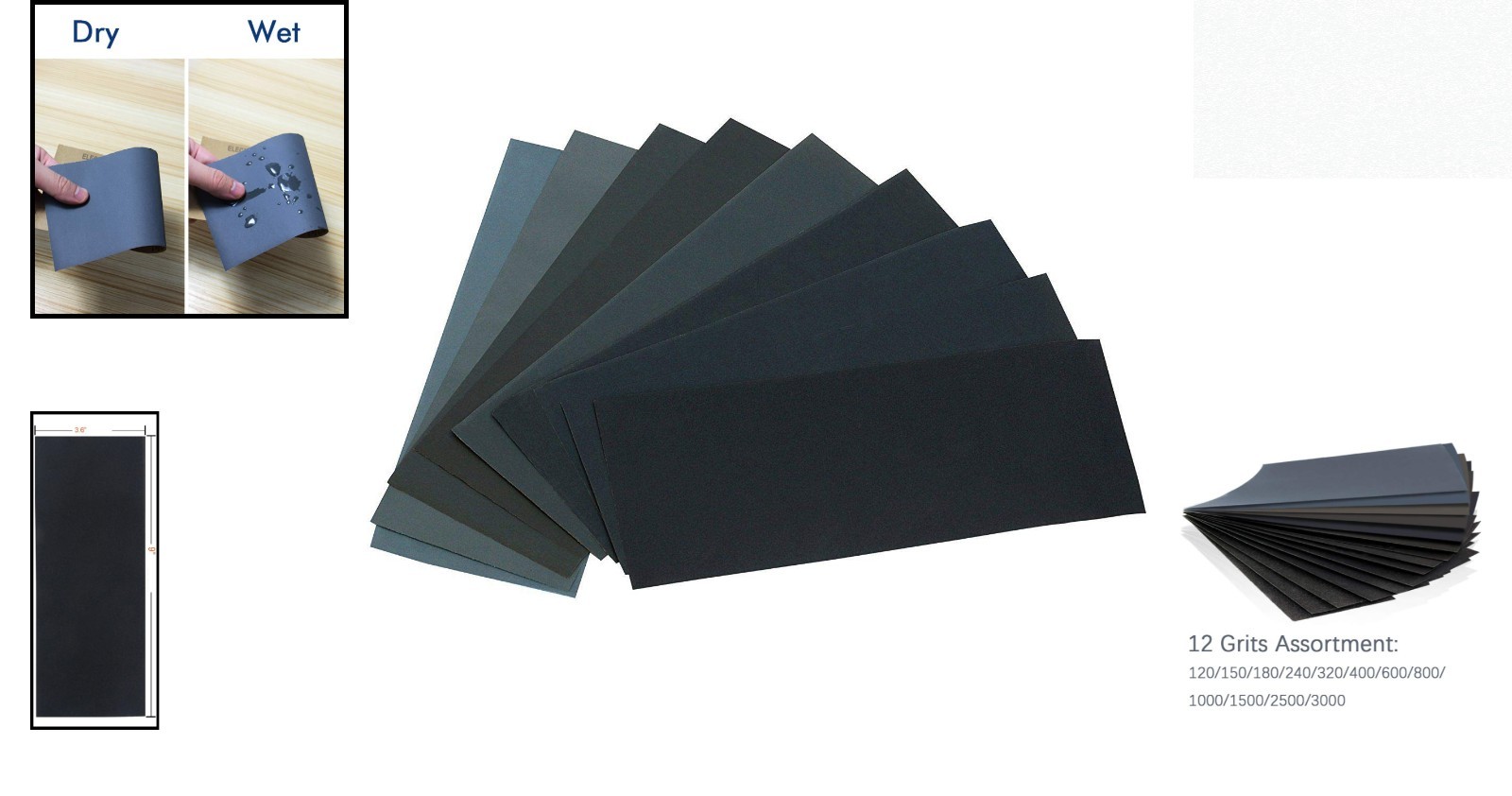 Wet Dry Sandpaper 24 Sheets 12 Assorted Grits 120-3000 9×3.6in
