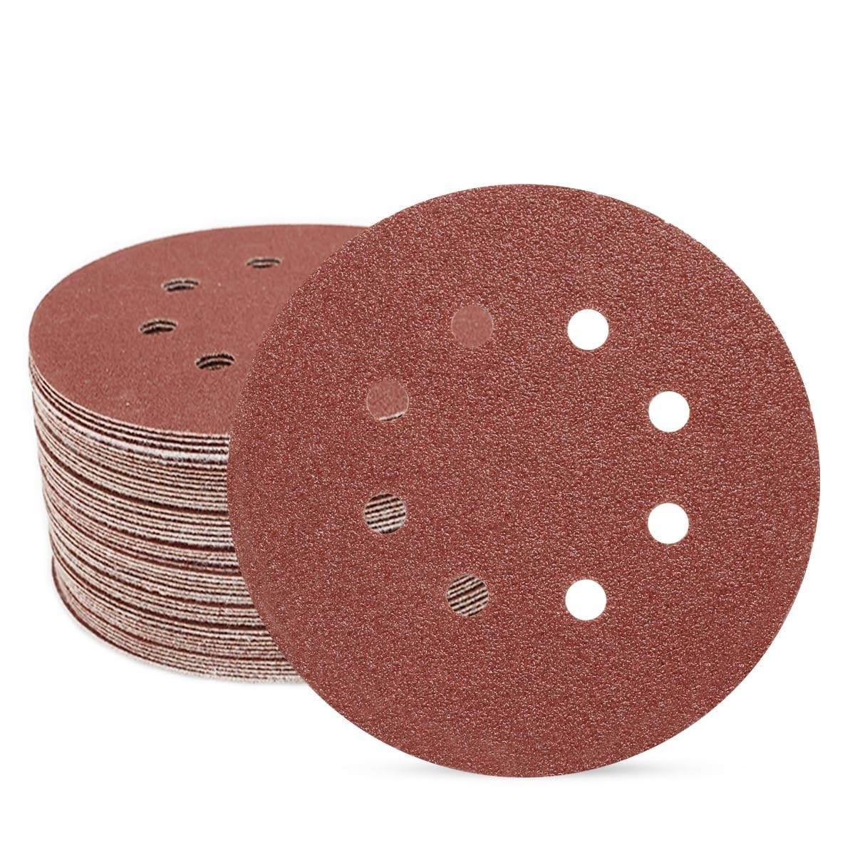 50 Count 5 Inch 60 Grit Hook and Loop Sanding Discs – Clog-Resistant & Durable