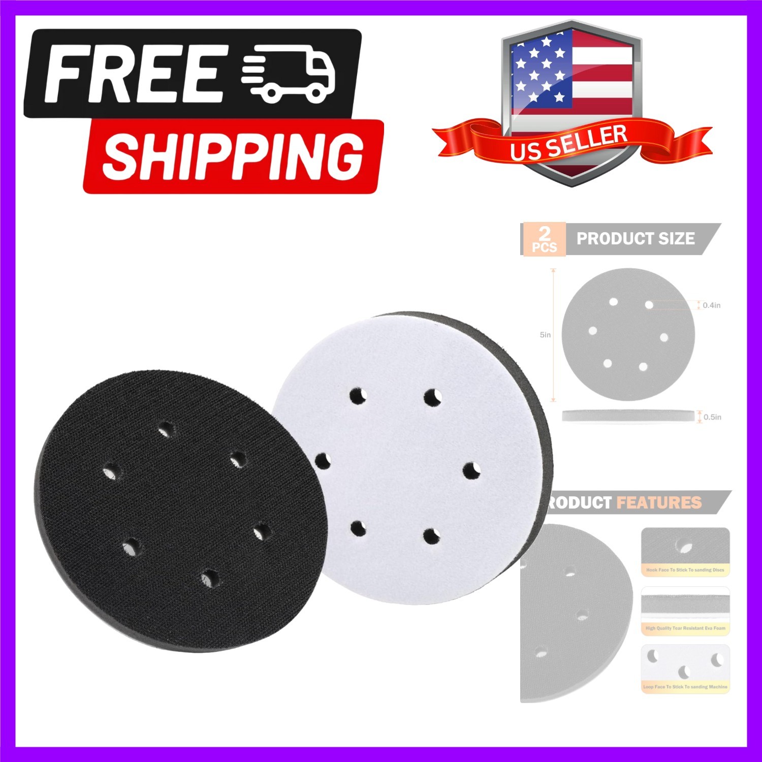 2 Pack 6 Inch 6 Holes Interface pad,Orbital Sander Foam Pad，6″ Foam Sanding P…