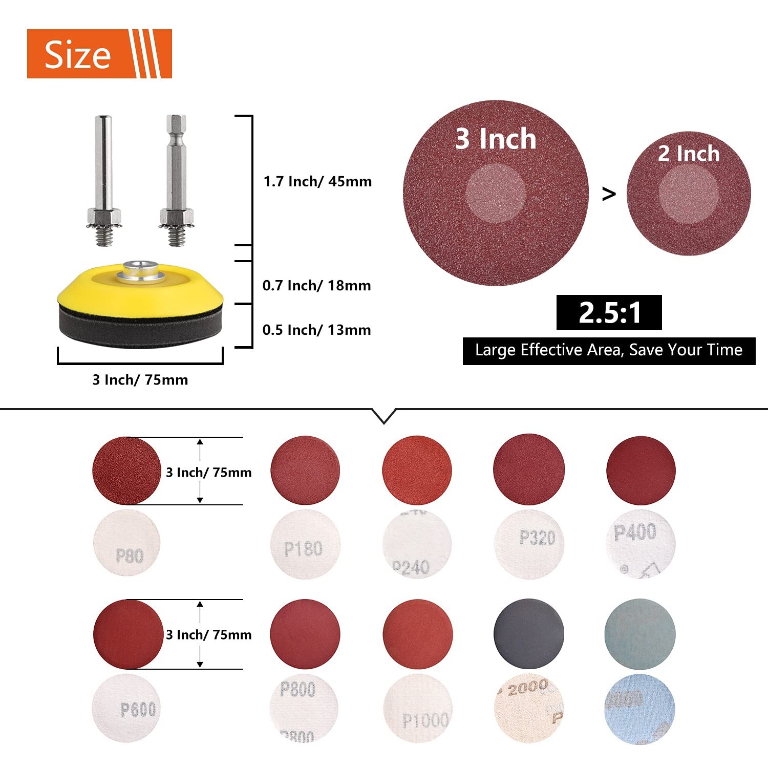 100pcs 3inch Sanding Discs Pad with 2Pcs Sanding Sponge Buffing Blocks Variet…
