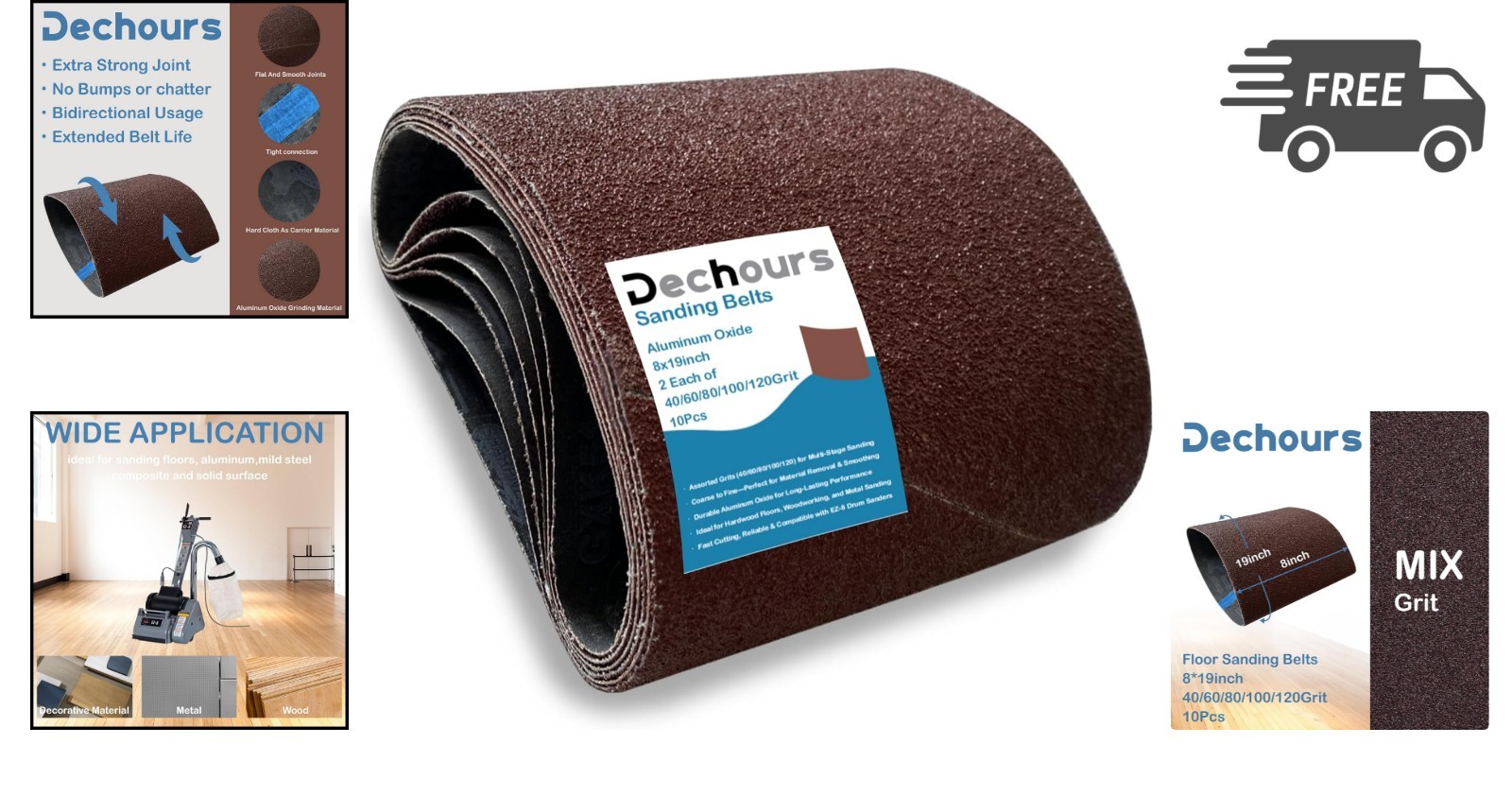 Sanding Belts Assorted Grits 40 60 80 100 120 10 Pack for Drum Sander Floors