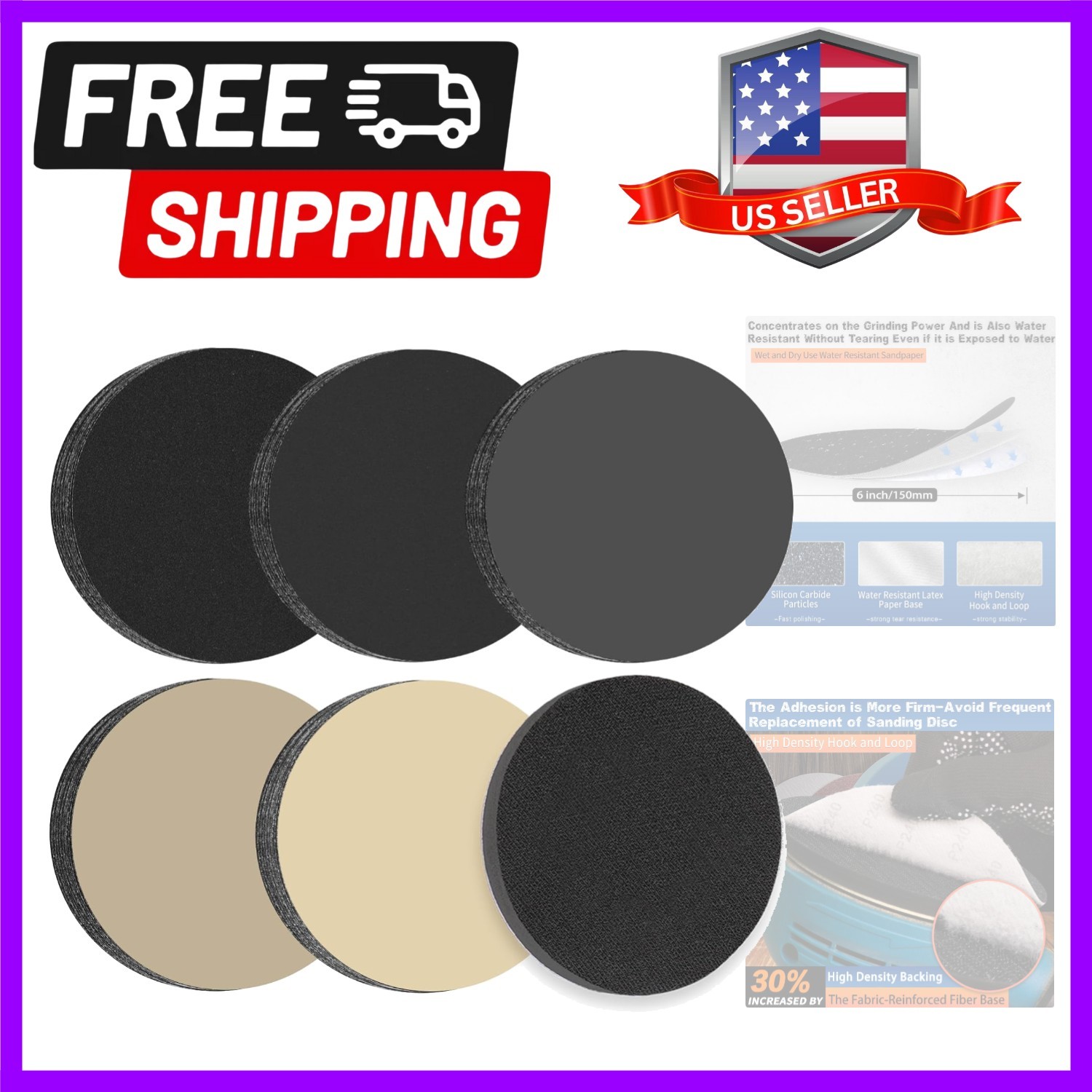 6 Inch Wet Dry Sanding Discs No-Hole Round Hook and Loop Waterproof Sandpaper…