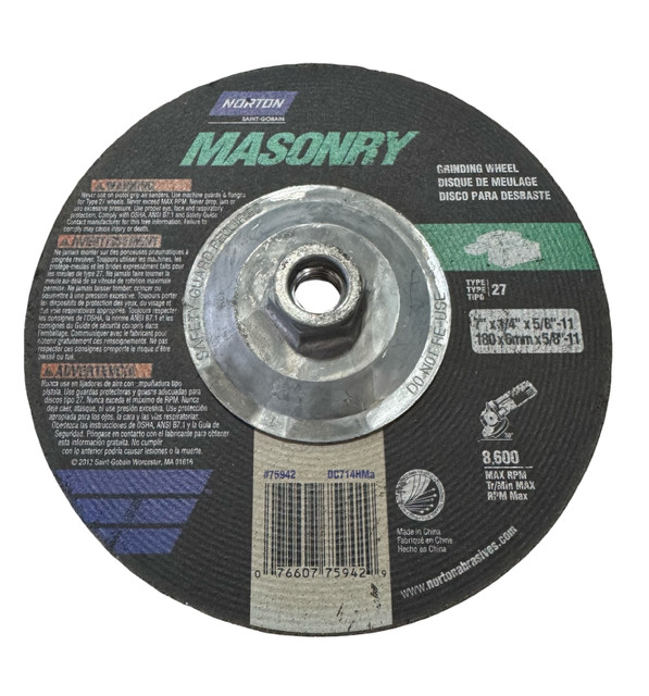 Norton 7″ x 1/4″ x 5/8-11 Masonry Grinding Wheel Type 27