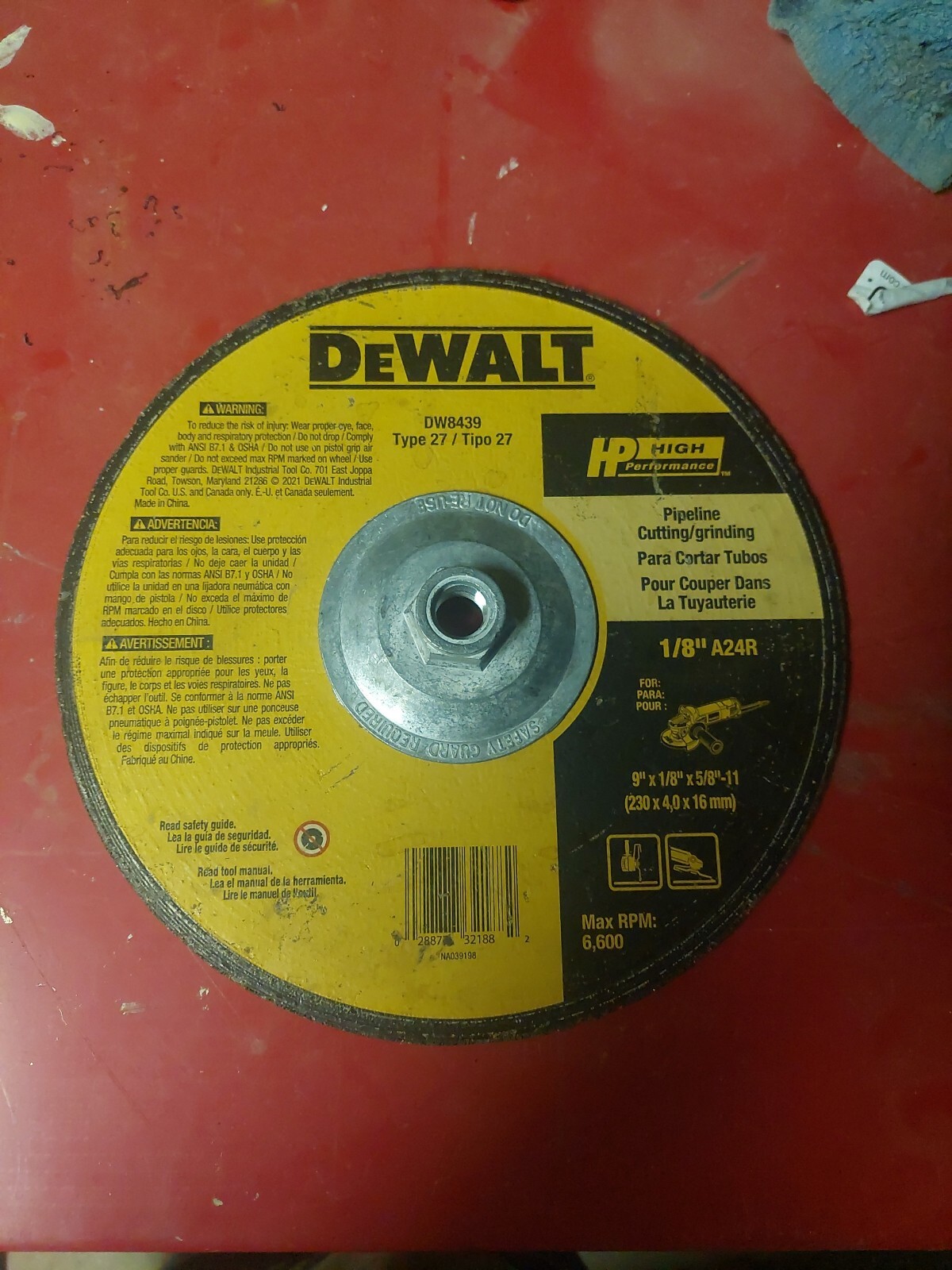 1) DeWalt HP INDUSTRIAL Type 27 DW8439 9″ X 1/8″ Cutting and Grinding Wheel NEW