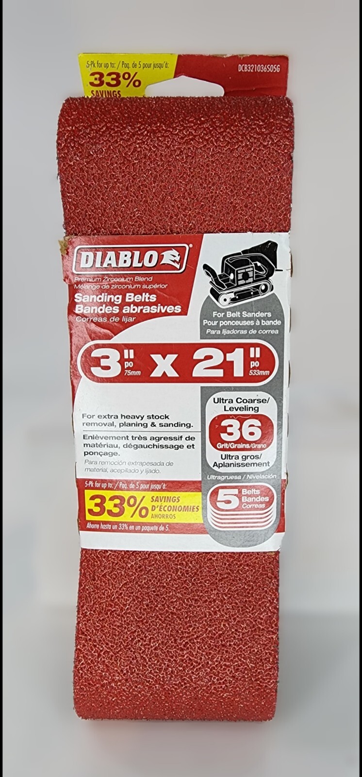 NEW Diablo 3 in.x21 in. 36-Grit Ultra Coarse Sanding Belt 5-Pack