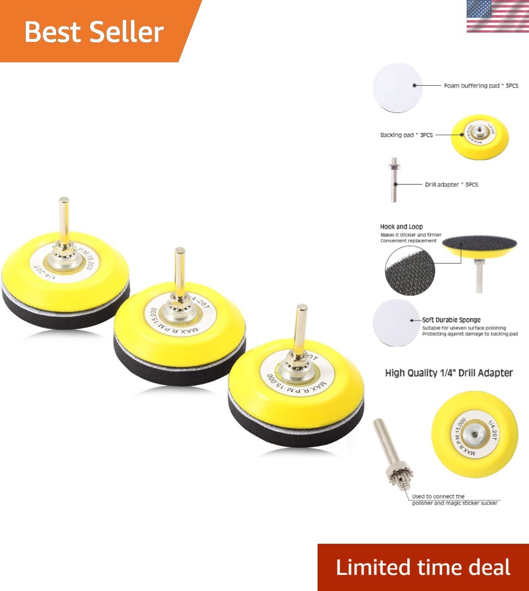 Hook and Loop Sanding Discs Pad Kit 3 Packs 3 Inches with Soft Foam Layer Buf…