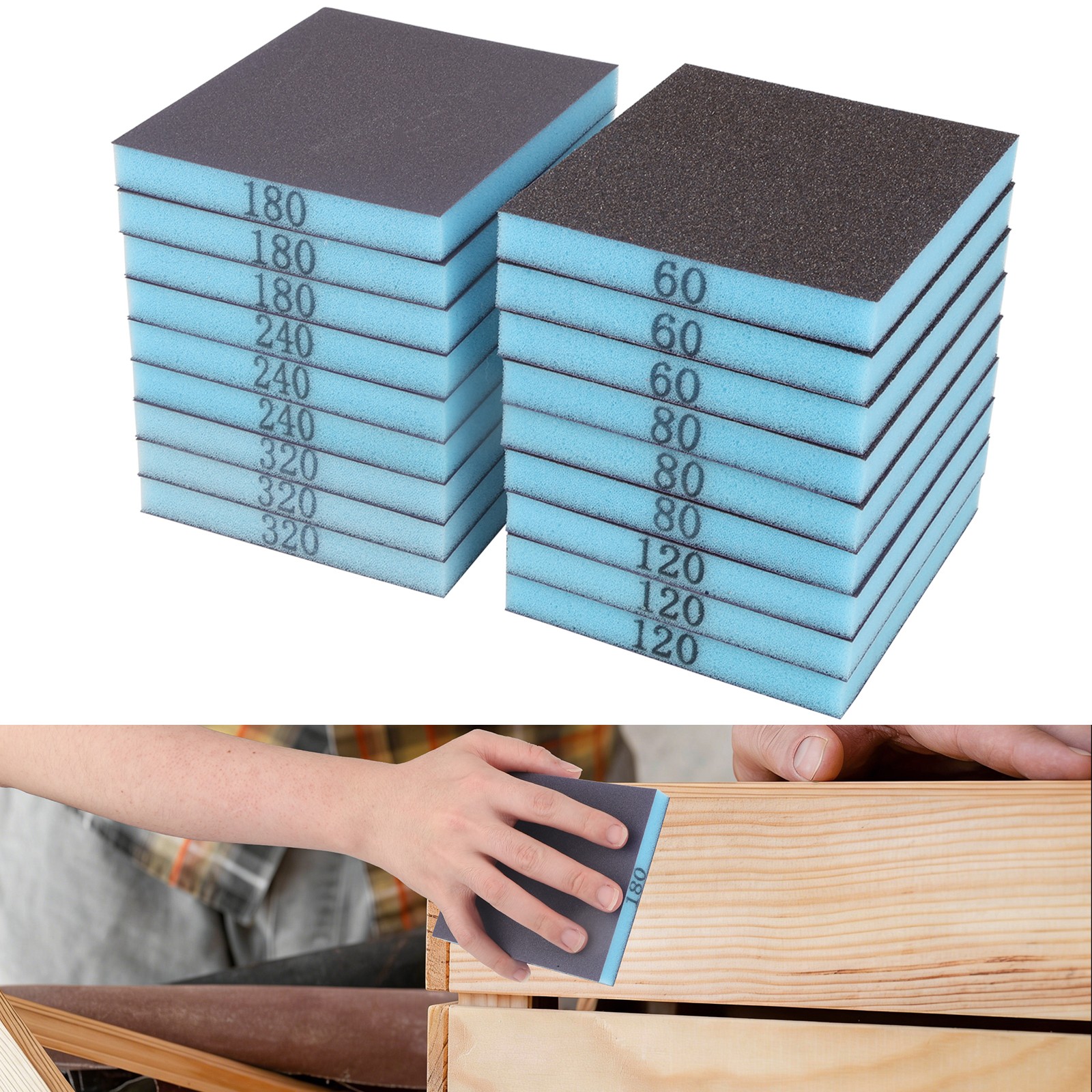 18pcs Sanding Sponges 60 80 120 180 240 320 Grit Wet Dry Sanding Block Sandpaper