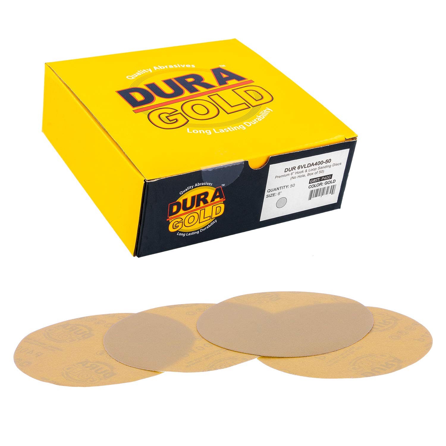 Dura-Gold Premium 400 Grit 6″ Gold Sandpaper Discs, No Hole Pattern 400-Grit