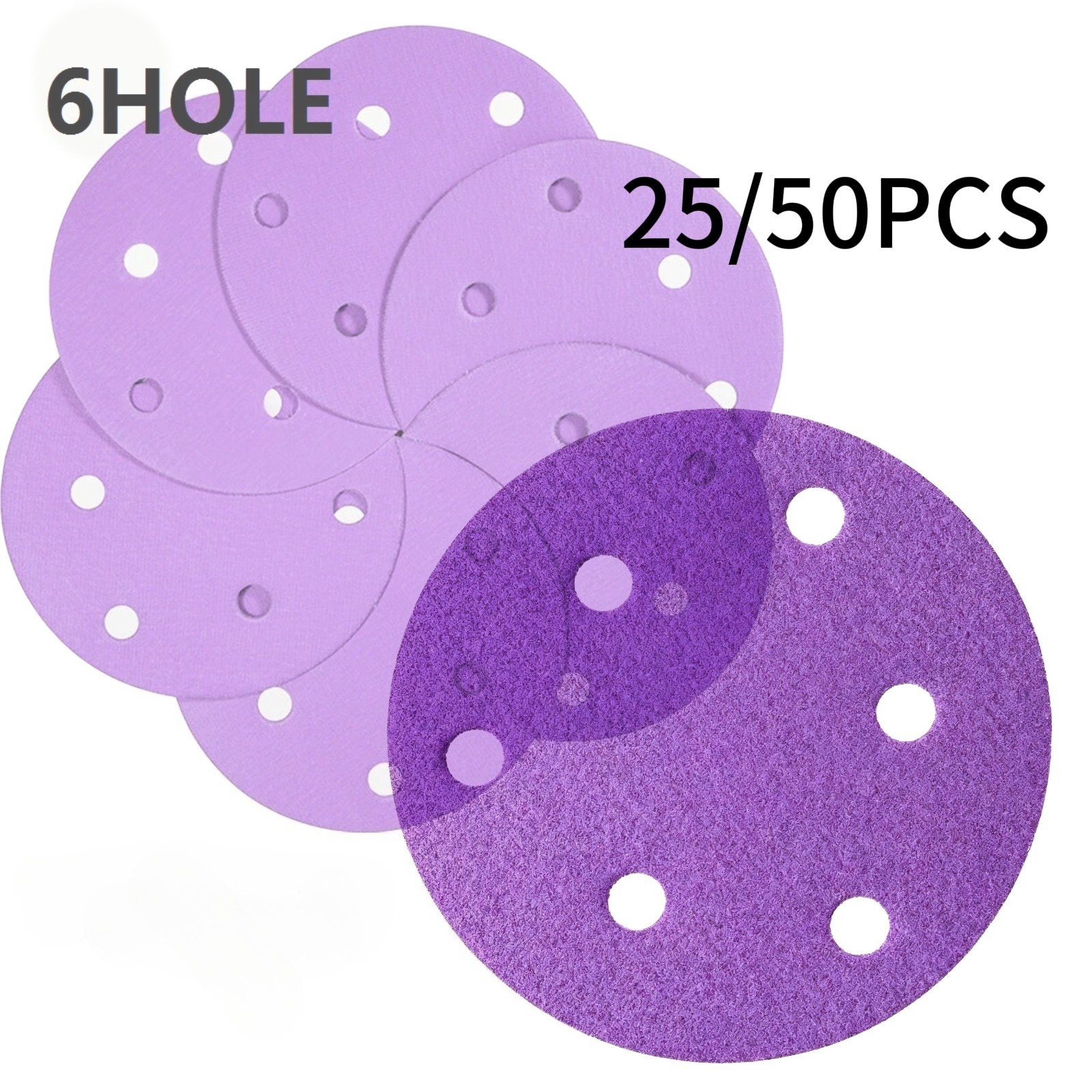 25/50PCS 6” 150mm Premium Ceramic Sanding Discs 6-Hole Hook & Loop P60-P800