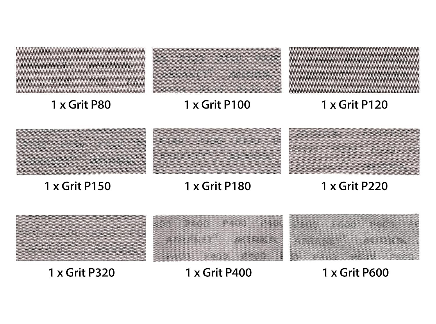 Assorted Abranet Sanding Sheets – 1 Each Grit 80-600, Hook and Loop, 2.75 x 8″