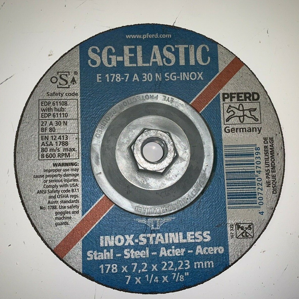 NEW! PFERD SG-Ekastic EDP 61110 For Stainless Steel 7 x 1/4 x 7/8″