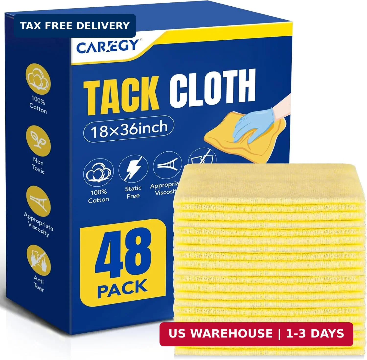 CAREGY 48Pcs Tack Cloth for Removing Dust from Woodworking, Sanding Particles, C