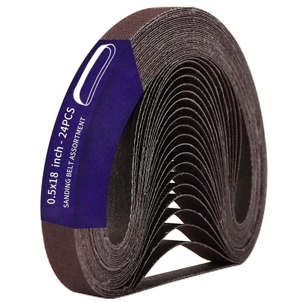 24 Pcs 1/2 x 18 Inch Assorted Aluminum Oxide Sanding 0.5×18(24pcs), Brown
