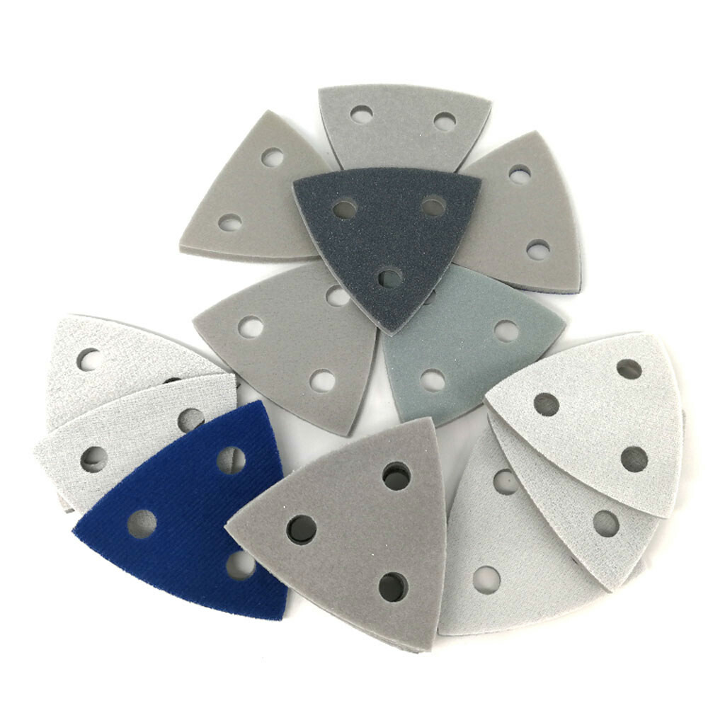 3 Hole Foam Sponge Hook & Loop Sanding Triangular Sandpaper Orbital Pad 80x80x80