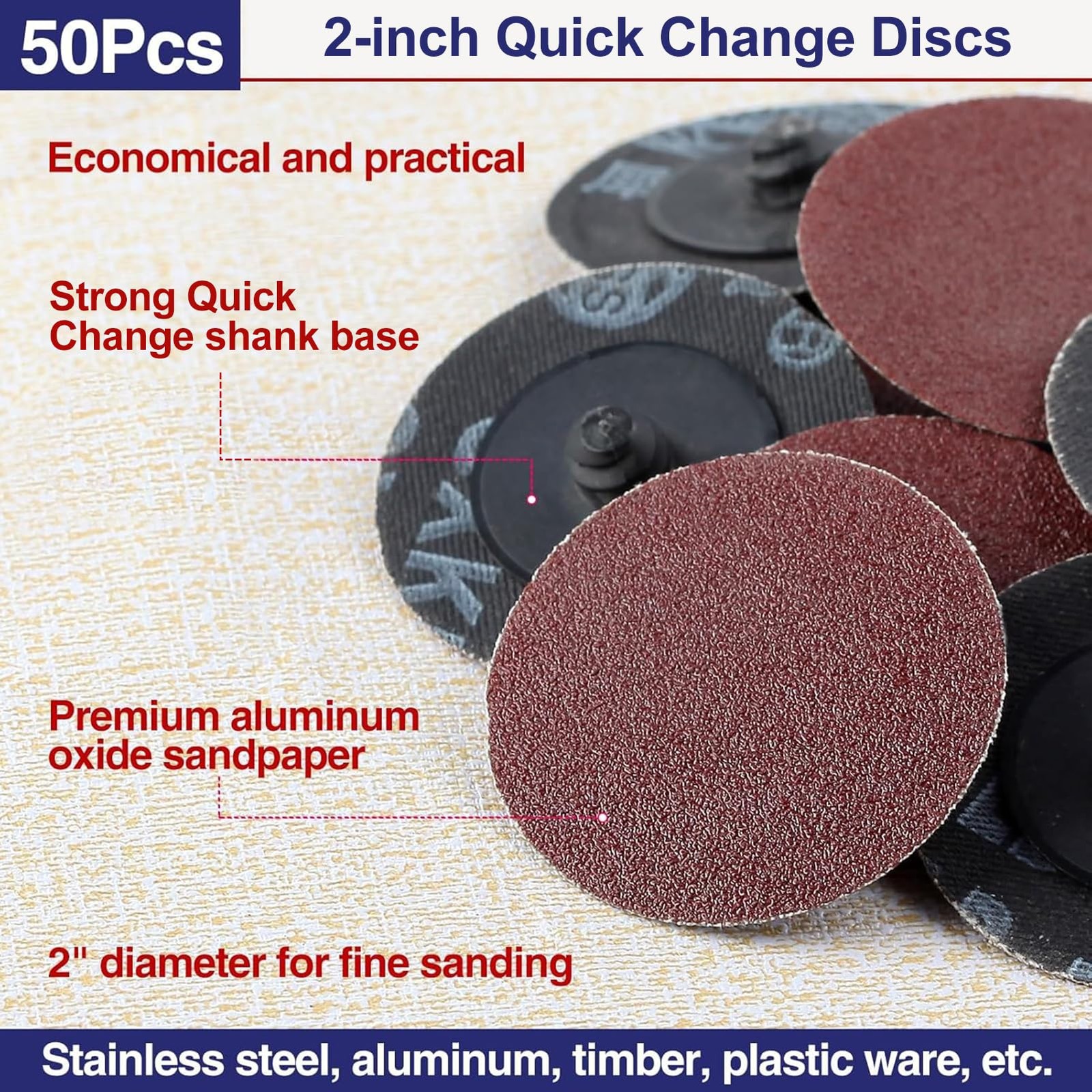 SPEEDWOX 50Pcs 2″ 120 Grit Quick Change Discs 50 x 50 mm / 2 x 2 inches