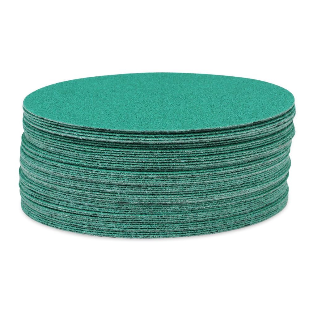 6″ Green Film Wet/Dry Hook & Loop Sanding Discs, 50 Pack – No Hole, Load Resi…
