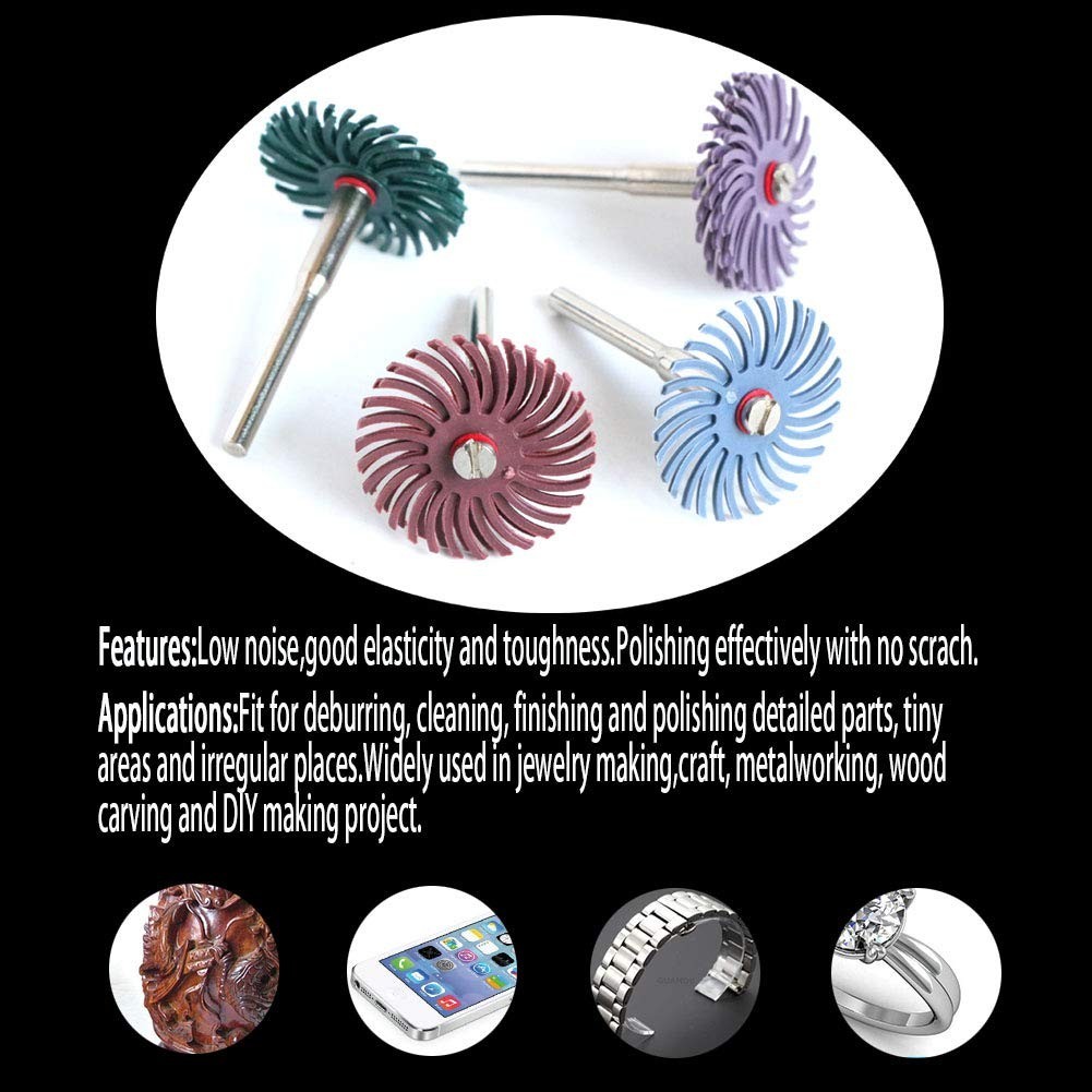 42pcs 1in Radial Bristle Disc Kit 3mm Shank Rotary Tool Polishing Wheels 80-2500